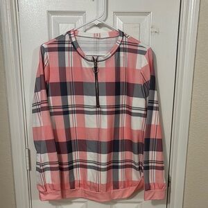 Pink Plaid Zip-Up Top